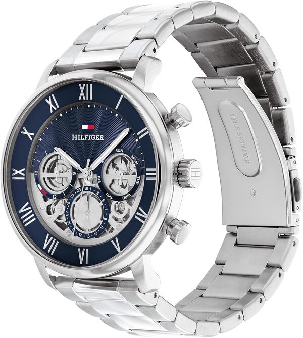 Tommy Hilfiger Montre Analogique Multifunction à Quartz pour Homme avec Bracelet en Acier Inoxydable Argenté - 1710569