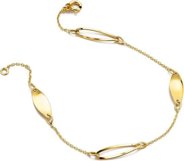 Orovi Bijoux pour Femmes Bracelet en Or Jaune avec Pendentifs Plaques et Maillons Chaîne d’ancre en Or 9 carats (375), 18 cm de long