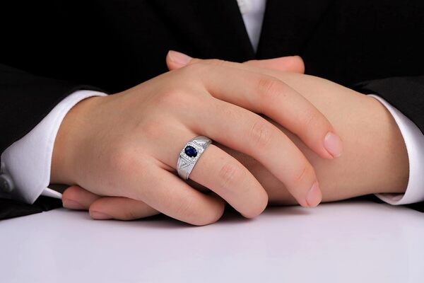 RYLOS Mens Rings Sterling Silver Classic 7X5MM Oval Gemstone & Genuine Sparkling Diamond Ring Color Stone Birthstone Rings For Men, Men's Rings, Silver Rings, Sizes 8,9,10,11,12,13