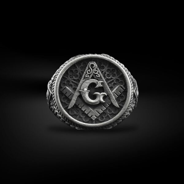 BySilverStone Jewelry - Chevalière Pour Homme En Argent Sterling Faite À La Main Avec Symbole Maçonnique, Chevalière Avec Symbole Maçonnique, Bijoux En Argent Pour Homme, Bague Pour Homme