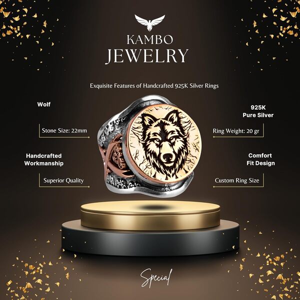 KAMBO Bague tête de loup en argent sterling 925 pour homme (taille : 10,5)