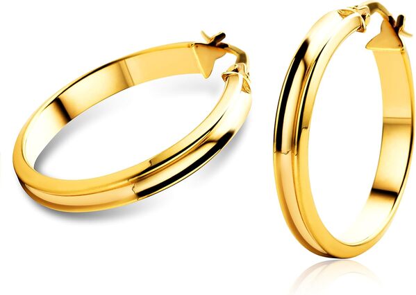 OROVI Boucles d'Oreilles Femme - Or Jaune 9 Carats (375) – Creoles Or Femme, Boucles d'Oreilles Créoles, Bijou Oreille, Bijoux Hypoallergénique, Fait main en Italie, Boite a Bijoux Incluse