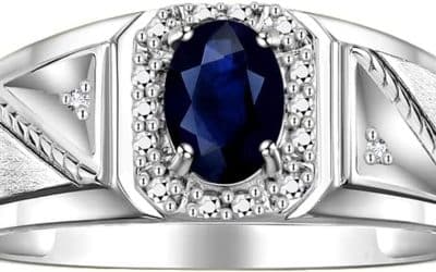 Avis sur la bague homme en argent rhodium Rylos avec saphir et diamant