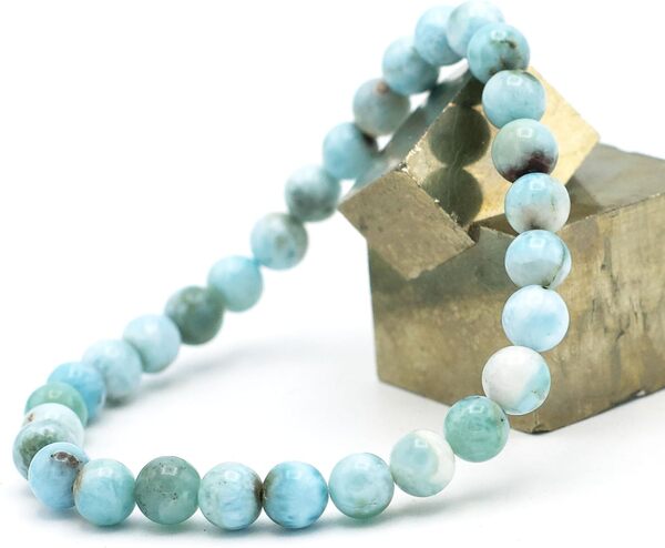 Miracles Minéraux Bracelet perle ronde 6 mm, pierre naturelle, création artisanale française, plus de 60 choix (Larimar AAA)