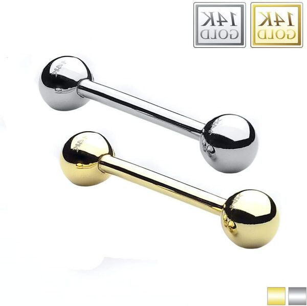 Taffstyle Piercing en or véritable 585 14 carats | pour langue, oreille, tragus, hélix, lèvre, parties intimes, poitrine.