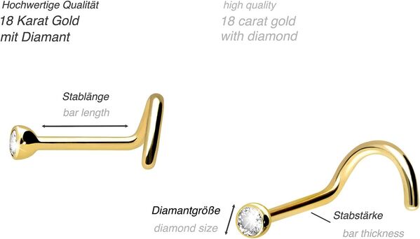 piercingline Piercing nez or jaune 18 carats spirale Diamant – transparent