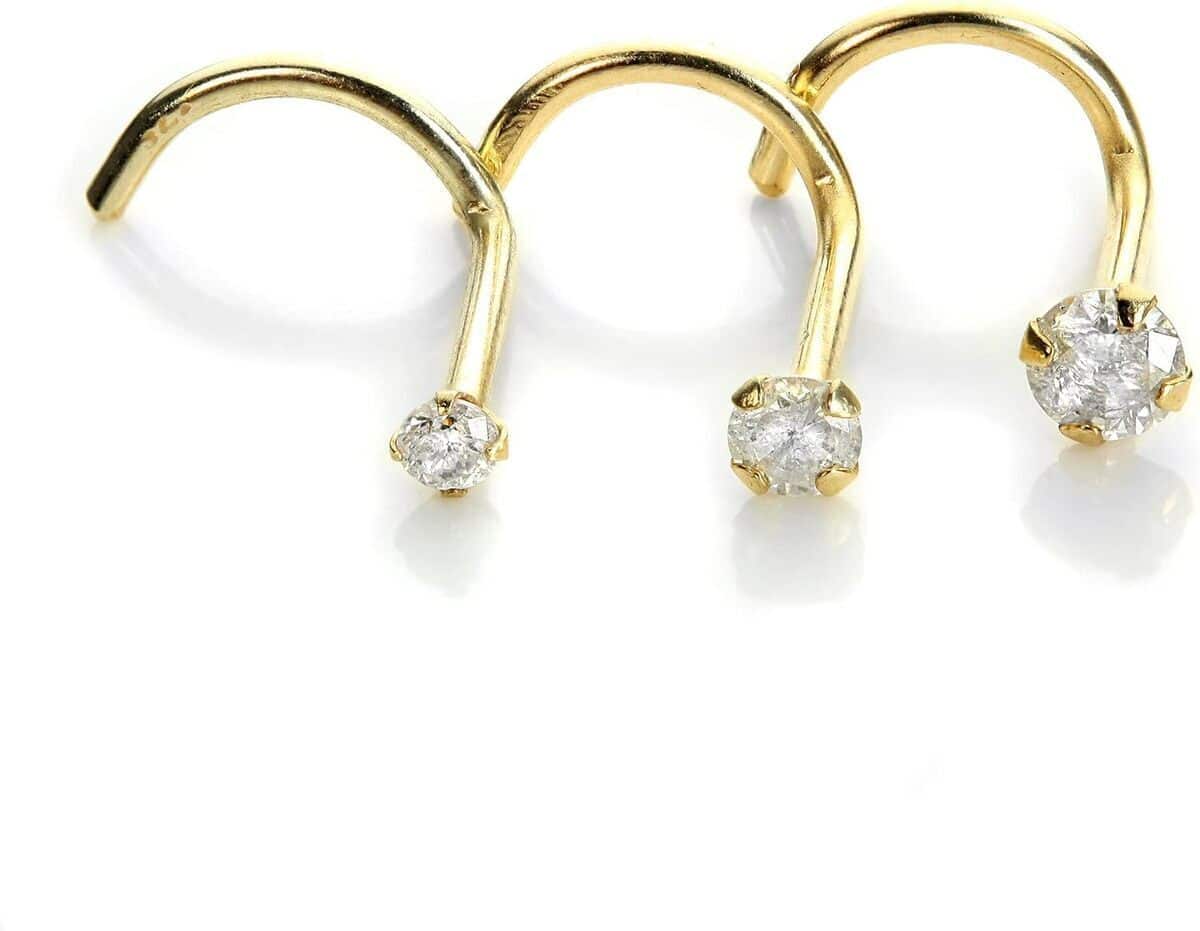 Avis : clou de nez coudé en or jaune 9 carats et diamant - jewellerybox