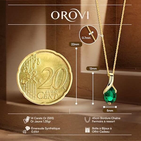 Découvrez notre avis détaillé sur le collier Orovi émeraude en or jaune 14 carats : qualité, design et authenticité de ce bijou d'exception. 
