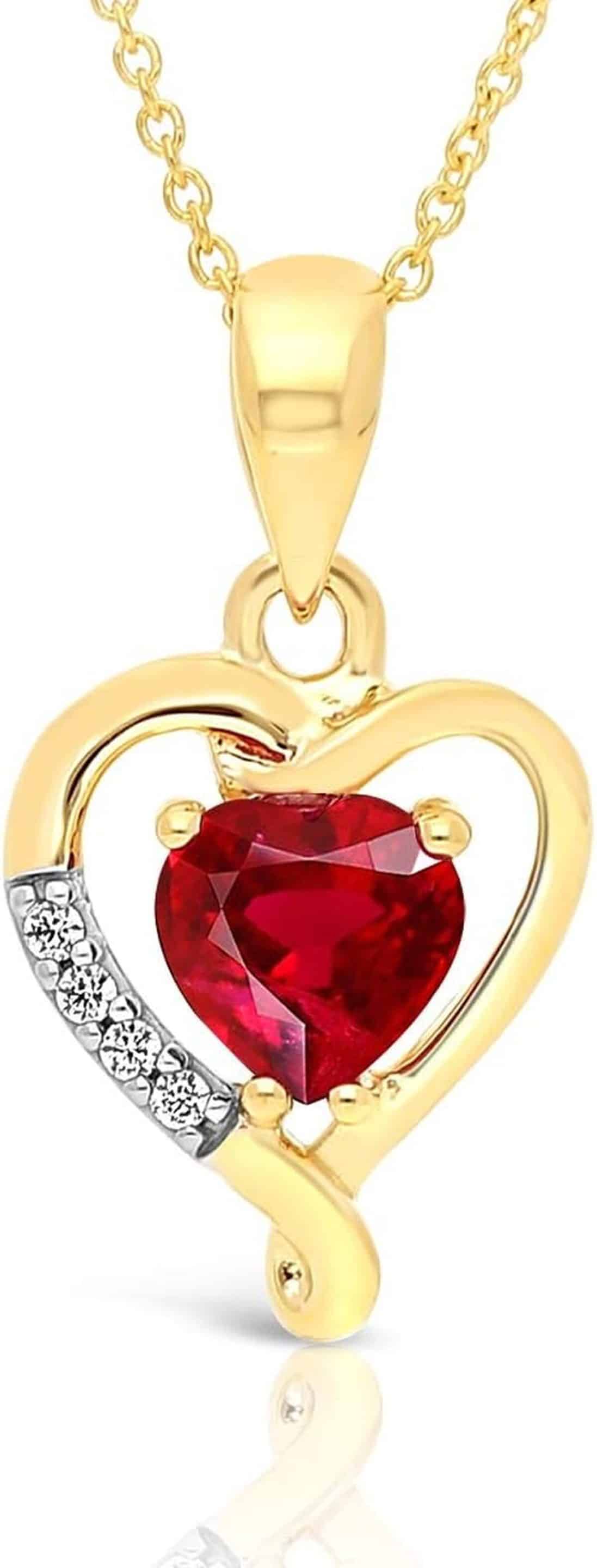 Avis : collier cœur en or jaune 9 carats de Planetys et rubis naturel